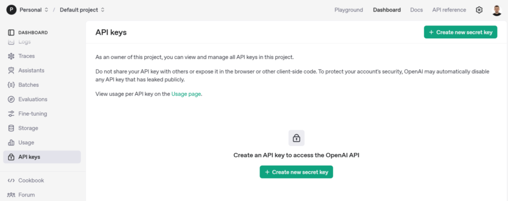 створити chatgpt api ключ