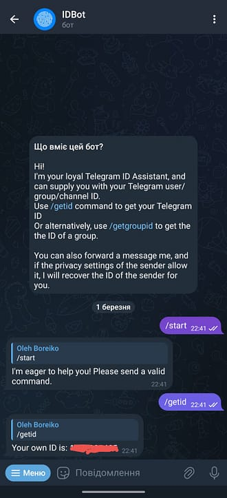 IDBot application in Telegram